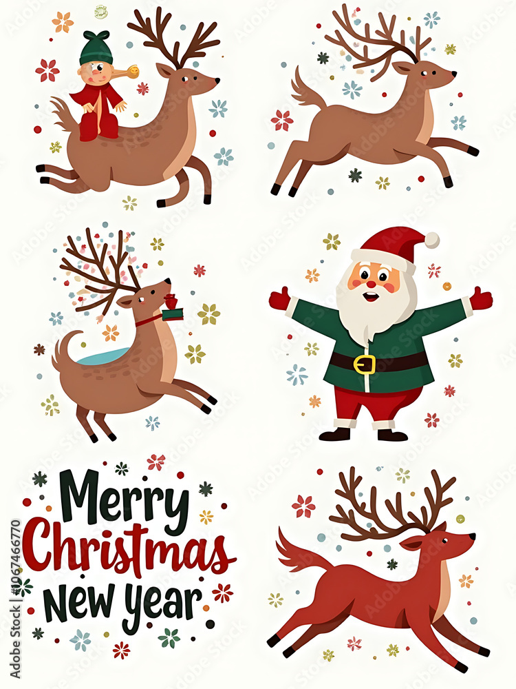 A set of merry Christmas and happy new year themed vector illustrations for various uses including cards and banners A set of merry Christmas and happy new year themed vector illustrations for various uses including cards and banners