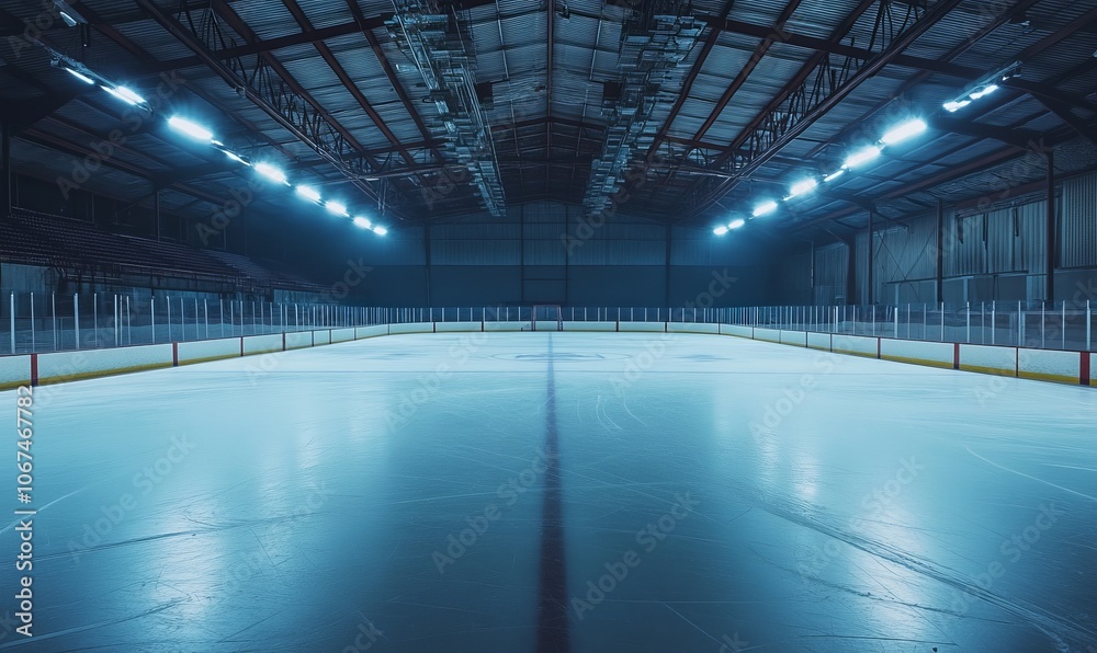 Fototapeta premium Empty Ice Hockey Arena with Dramatic Lighting