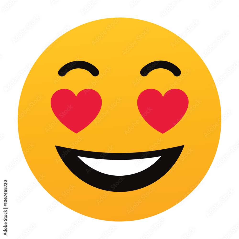 Fototapeta premium Smiling face with heart eyes emoji vector art illustration icon logo