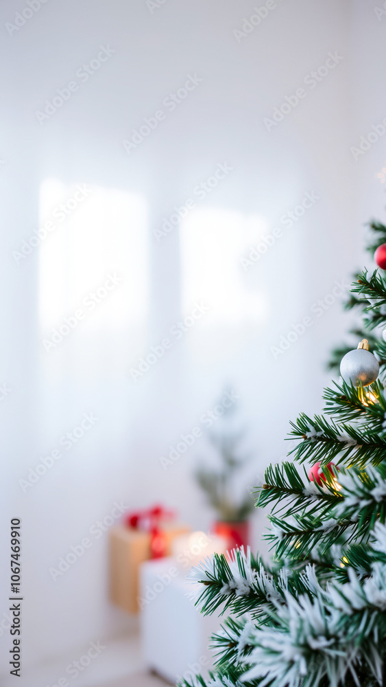 close- a decorated pine tree branch close- a decorated pine tree branch