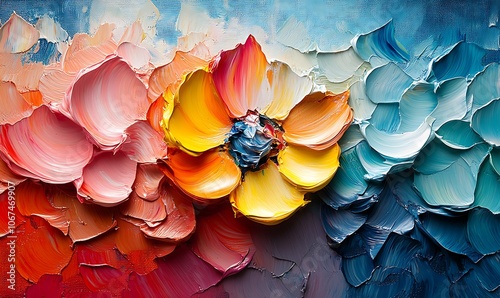 Colorful flower vintage painting, contemporary blossom floral ornament, watercolor textured, acrylic paint.
