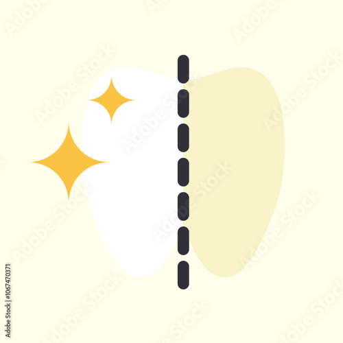 Healthy clean and yellow tooth comparison icon. Healthcare, dental, medicine, treatment, hygiene, oral care concepts. Flat vector design isolated illustration.