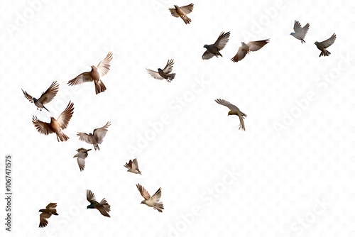 Flock of birds flying in sky. (Jackdaw, Corvus Monedula). Isolated against a white background with clipping path.
 photo