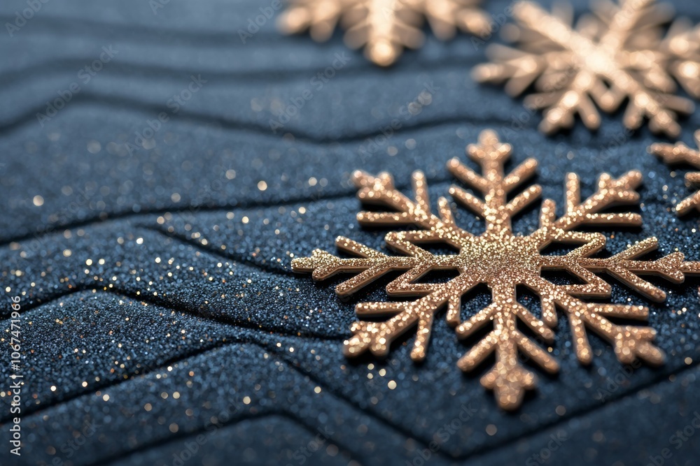 Close-up Capture of Blue, Snowflake-patterned Metallic Fabric with a Textured Background Close-up Capture of Blue, Snowflake-patterned Metallic Fabric with a Textured Background