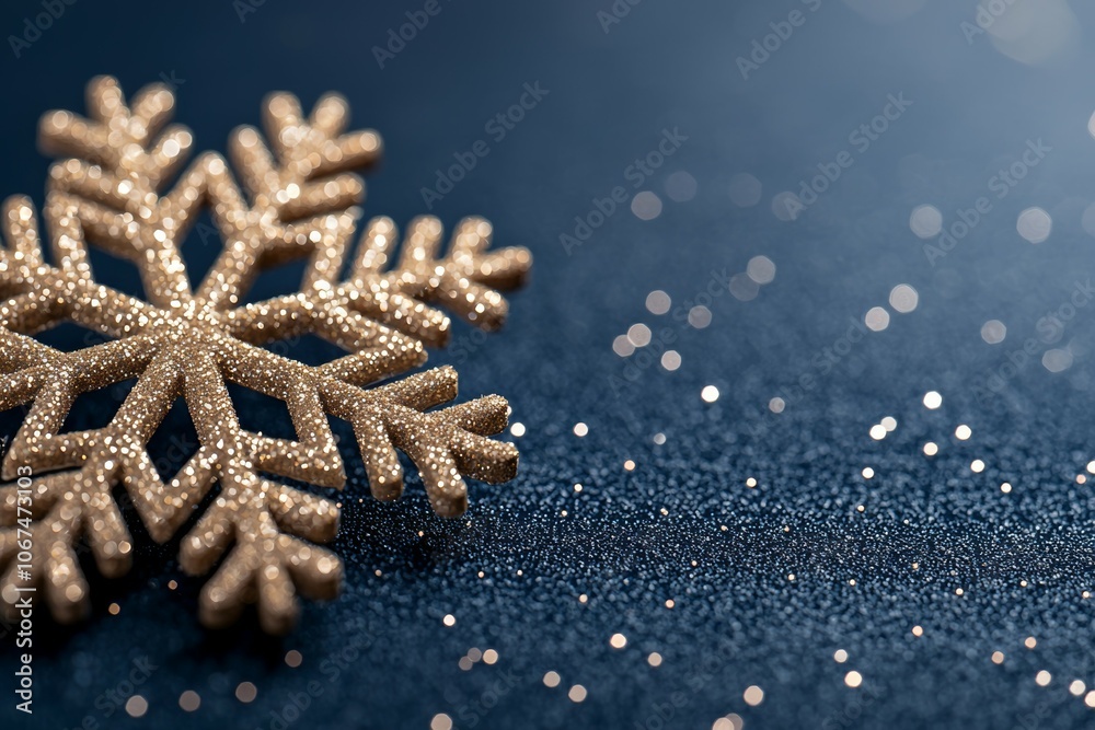 A Dazzling Close-Up of an Intricate Gold Snowflake Against a Blue Background A Dazzling Close-Up of an Intricate Gold Snowflake Against a Blue Background