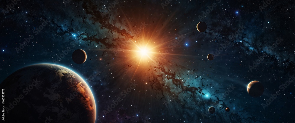 Cosmic Dawn: A mesmerizing panorama of a vibrant star system, with a ...