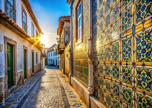 Old Portuguese Buildings, Santarém Tiles, Street Detail, Architectural Photography, Vintage Charm photo