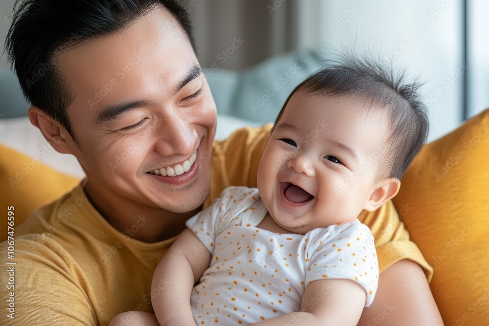 Asian father and baby sharing a joyful moment at home fostering connection and growth in Singapore Asian father and baby sharing a joyful moment at home fostering connection and growth in Singapore