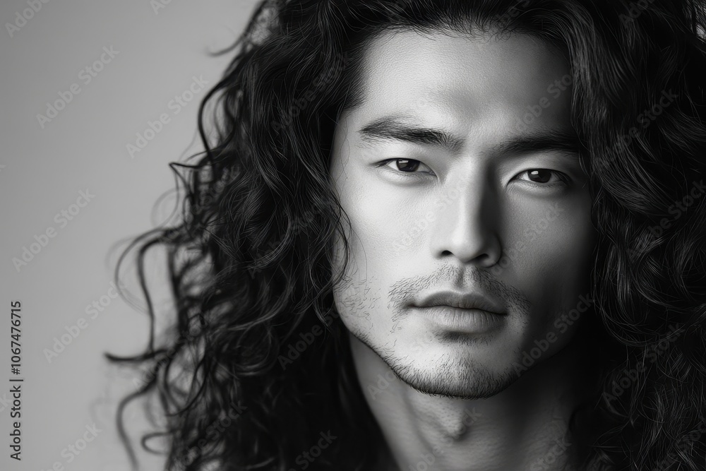Asian man in his 40s with long curls Asian man in his 40s with long curls
