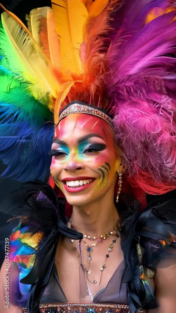 Drag Queen wearing glamorous carnival outfit with feathers and colors Drag Queen wearing glamorous carnival outfit with feathers and colors