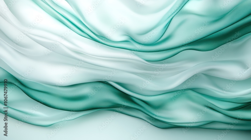 Layered waves of green and white fabric form an abstract pattern, creating a harmonious visual rhythm that is both calming and artistically intriguing. Layered waves of green and white fabric form an abstract pattern, creating a harmonious visual rhythm that is both calming and artistically intriguing.