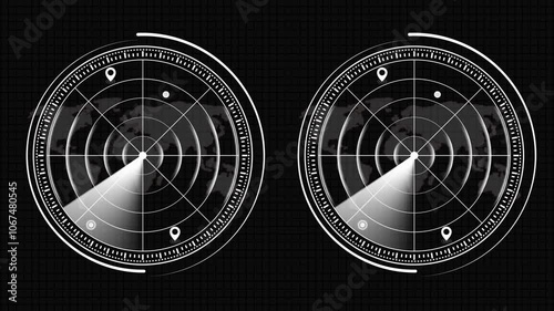 The concept Radar loop animation, Digital radar screen with targets on monitor in searching. Air search . Military radar screen is scanning air traffic.