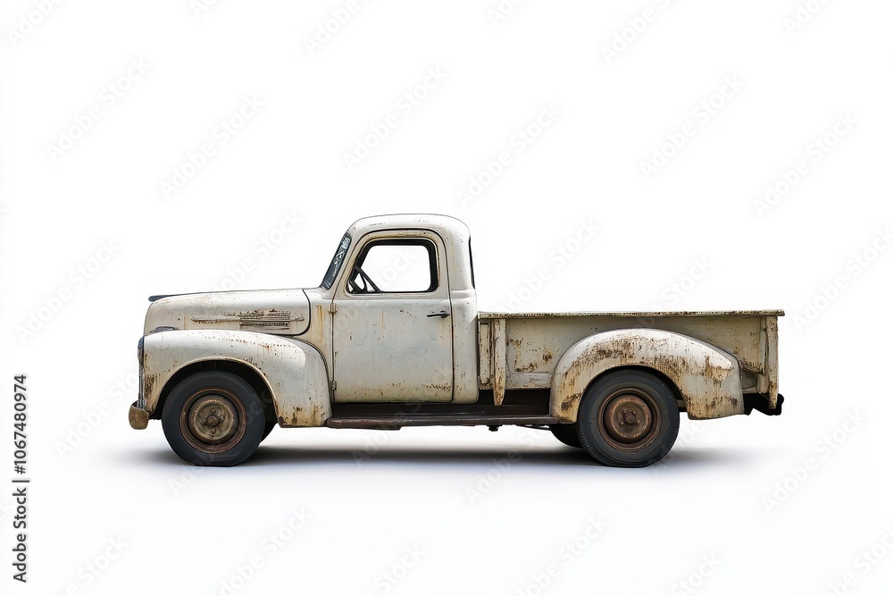 Fototapeta premium Classic pickup truck isolated on white with space for text and shadows