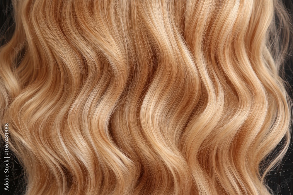 Close up of women s long wavy blonde hair Styled shiny curls and hair treatments Close up of women s long wavy blonde hair Styled shiny curls and hair treatments