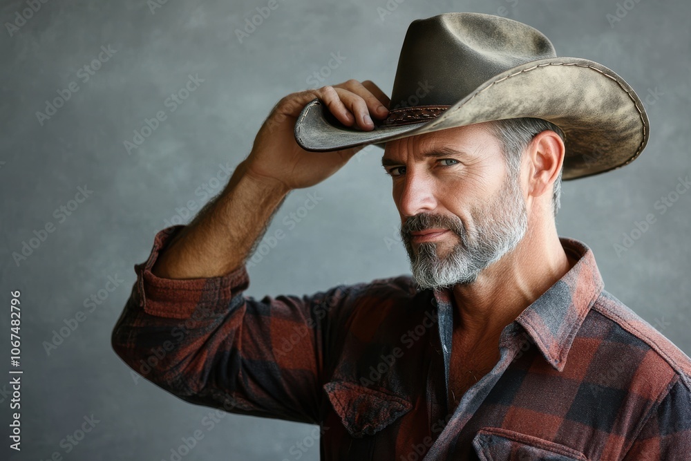 Cowboy demeanor An older man tilts his hat and glances curiously against a gray backdrop I don t trust you you re spouting nonsense Cowboy demeanor An older man tilts his hat and glances curiously against a gray backdrop I don t trust you you re spouting nonsense