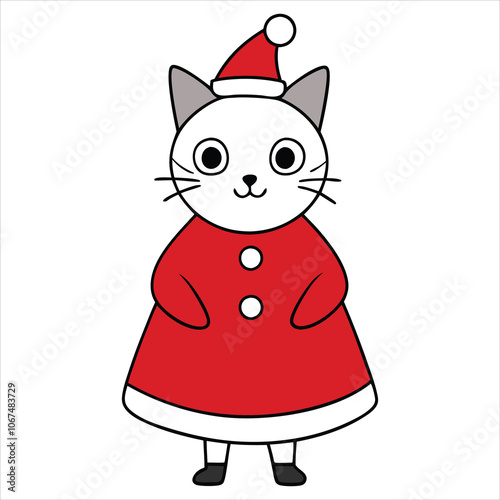 a cute cat with santa claus dress vector art illustration icon logo 1