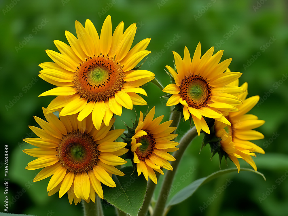 Sunflowers bloom on a lush green background their bright yellow petals contrasting with the natural energy of the surroundings nearby Sunflowers bloom on a lush green background their bright yellow petals contrasting with the natural energy of the surroundings nearby
