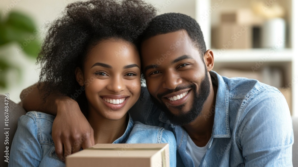 Young couple moving into a new home, royalty-free, high-quality image for real estate marketing Young couple moving into a new home, royalty-free, high-quality image for real estate marketing