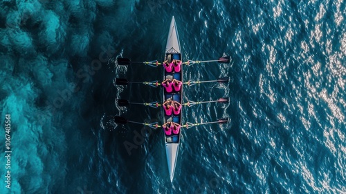 Rowing team in a boat sports water surface. photo