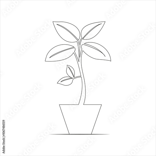 Continuous one line drawing of home plant in a pot tree art design