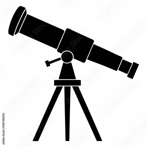 telescope black silhouette vector icon illustration on white background