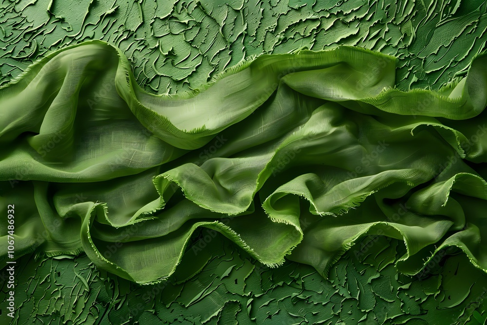Fototapeta premium Elegant Green Silk Fabric on Textured Background