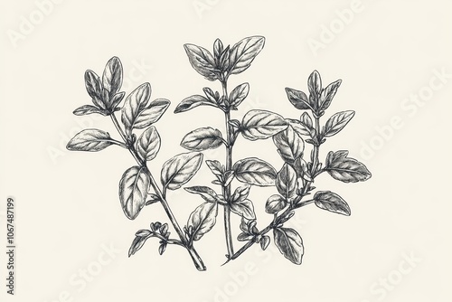 Hand drawn illustration of thyme an apothecary herb and kitchen plant for natural medicine