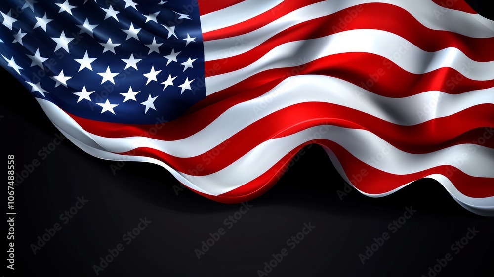 Obraz premium Waving United States Flag on Dark Background