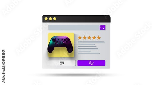 Online shopping and e-commerce application animation. Gaming console rating and adding to cart animation
