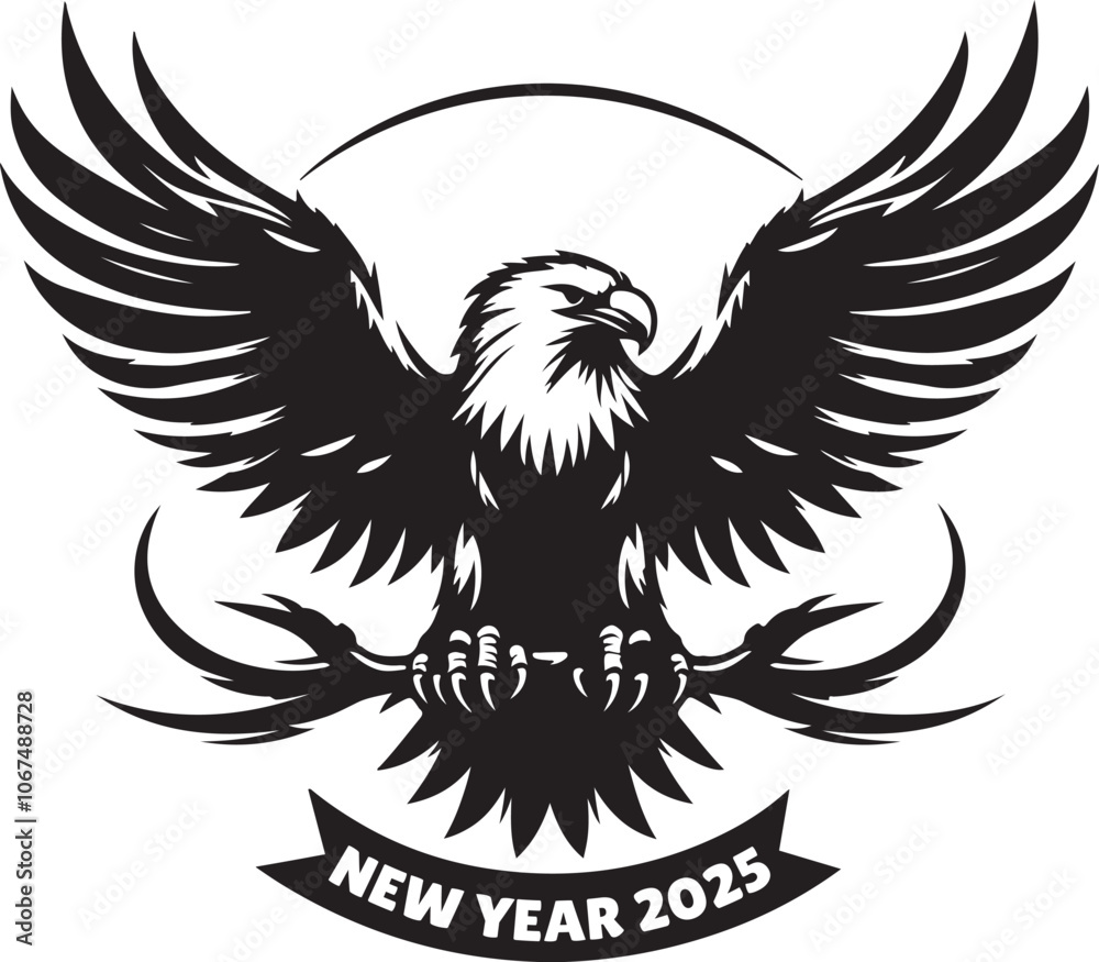 Obraz premium Happy New Year 2025 Eagle bird silhouette vector design.