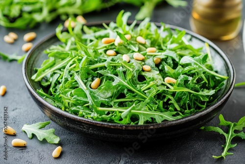 Italian eatery s salad of arugula and pine nuts photo