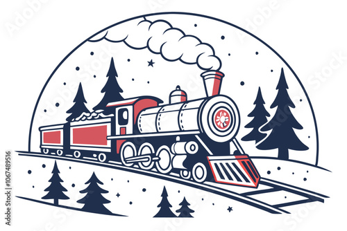 Vintage locomotive in snow forest G.eps