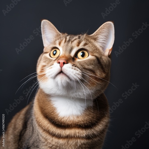 Studio headshot of bored cat featuring a vibrant and diverse background