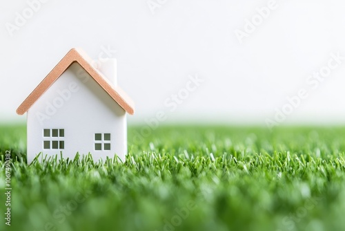 Simple House Model on Green Grass Background