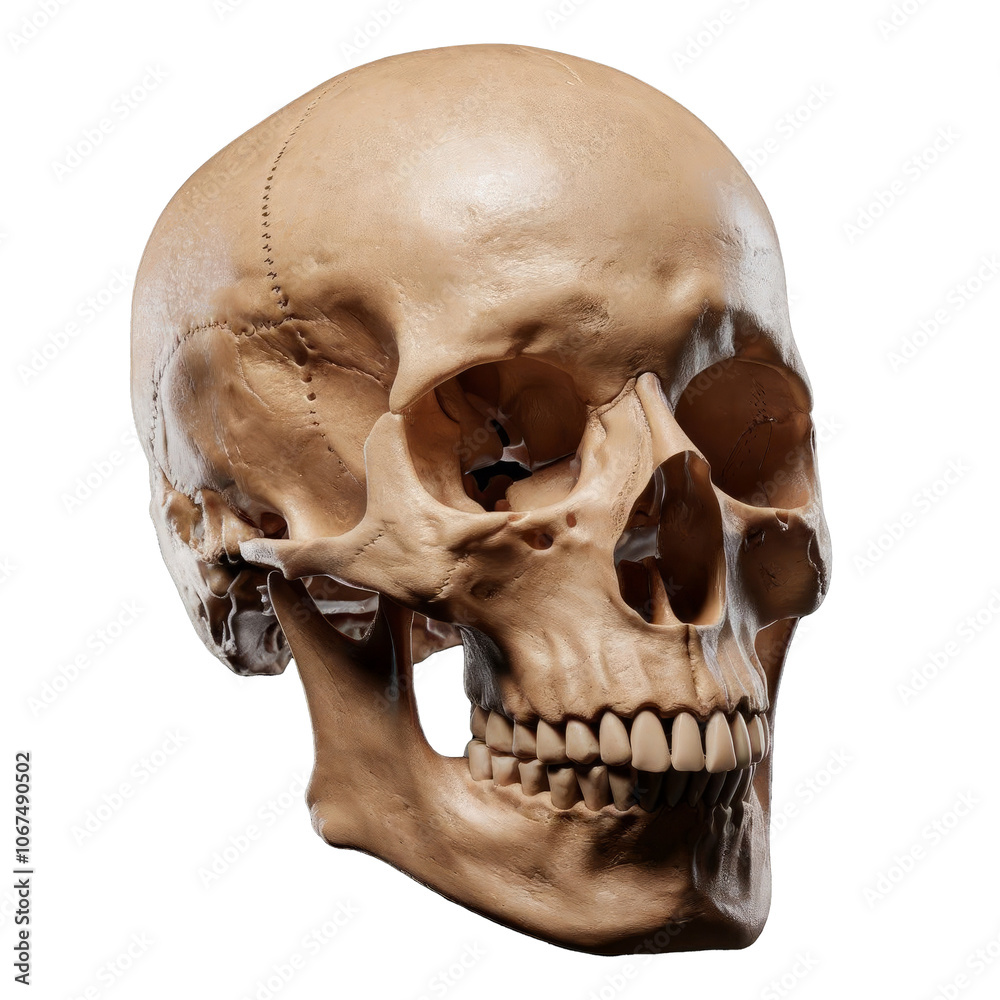 Obraz premium A human skull in profile view against a solid black background
