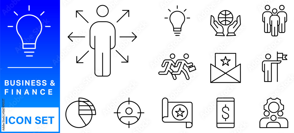 Naklejka premium Business and Finance web icons in line style. Money, bank, contact, infographic. Icon collection. Vector illustration