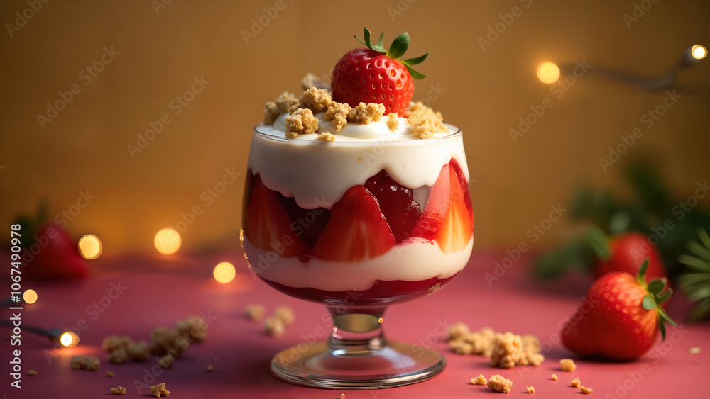 Colorful Parfait with Berries and Whipped Cream on a Festive Table Colorful Parfait with Berries and Whipped Cream on a Festive Table