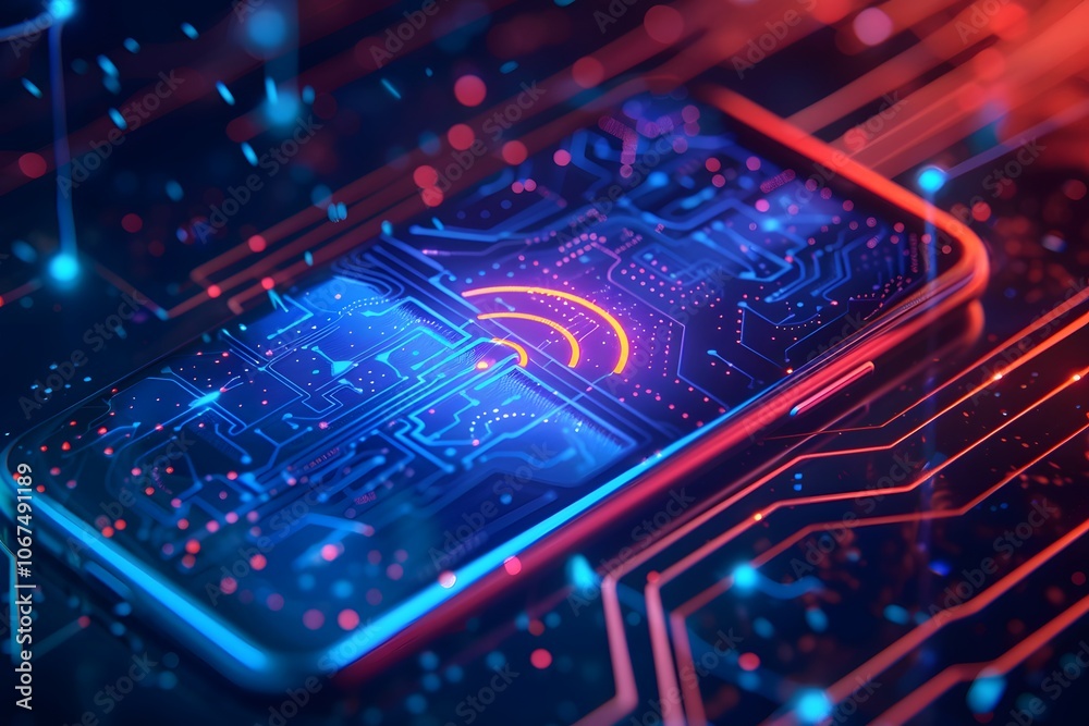 Futuristic Smartphone with Circuitry and Digital Effects Futuristic Smartphone with Circuitry and Digital Effects