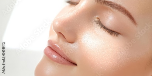 Close-up of a woman s glowing skin, delicate exfoliating treatment, brightening glow, and soft textures, beauty and skincare concept photo