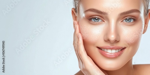 Close-up of a woman s glowing skin, delicate exfoliating treatment, brightening glow, and soft textures, beauty and skincare concept photo