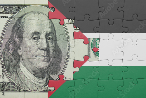 Wallpaper Mural puzzle with the national flag of palestine and the usa dollar money .finance concept Torontodigital.ca