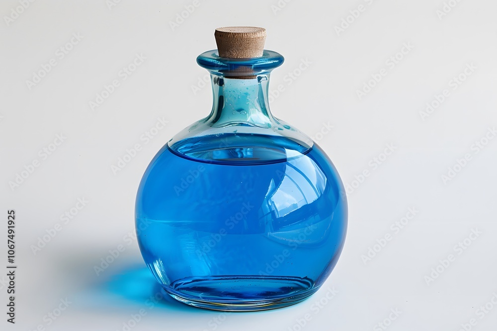 Elegant Blue Glass Bottle with Cork Stopper Elegant Blue Glass Bottle with Cork Stopper