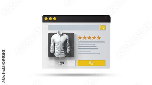 Online shopping and e-commerce application animation. Shirt rating and adding to cart animation