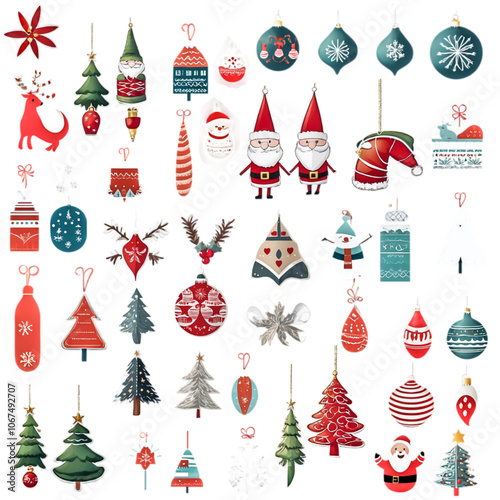Shortened Description:
Festive Christmas ornaments: trees, Santas, reindeer, snowmen, and more! Perfect for holiday decor & designs.