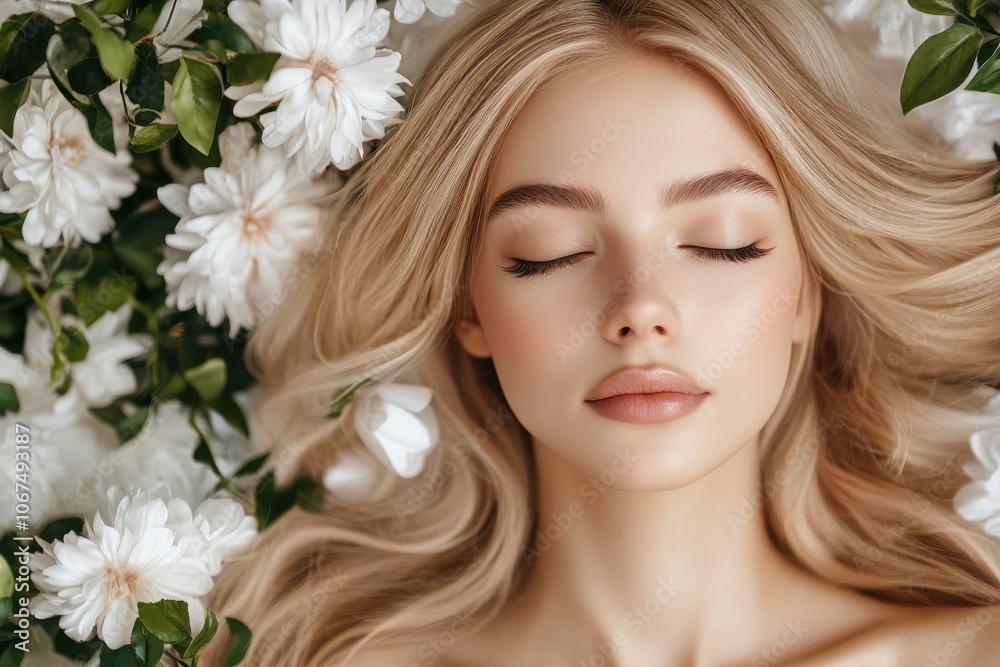 Natural looking blonde model with long hair and healthy skin Concept of female beauty and skincare Natural looking blonde model with long hair and healthy skin Concept of female beauty and skincare