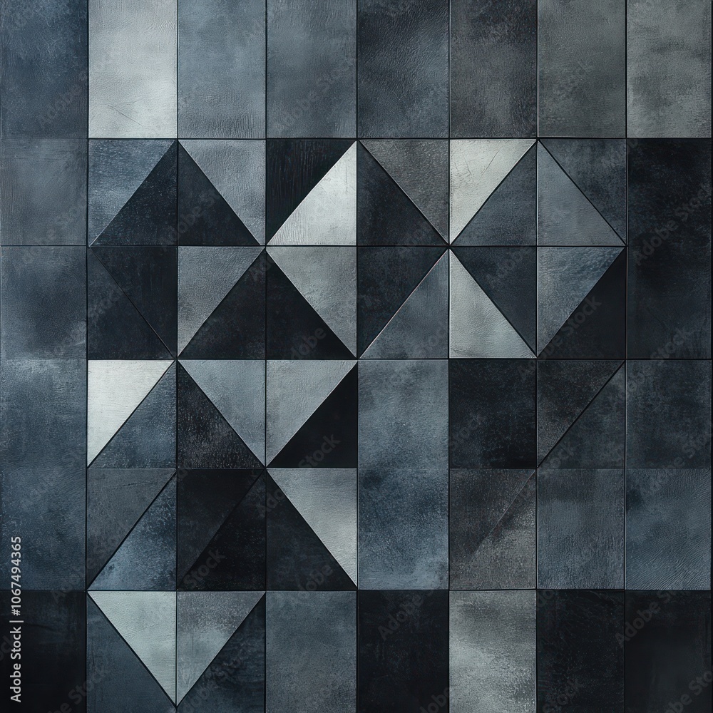 Abstract geometric pattern of grey and blue tiles with a triangle pattern. Abstract geometric pattern of grey and blue tiles with a triangle pattern.
