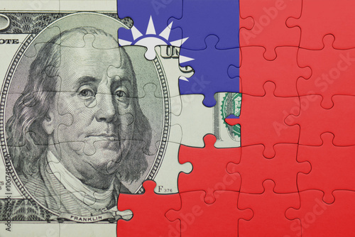 Wallpaper Mural puzzle with the national flag of taiwan and the usa dollar money .finance concept Torontodigital.ca