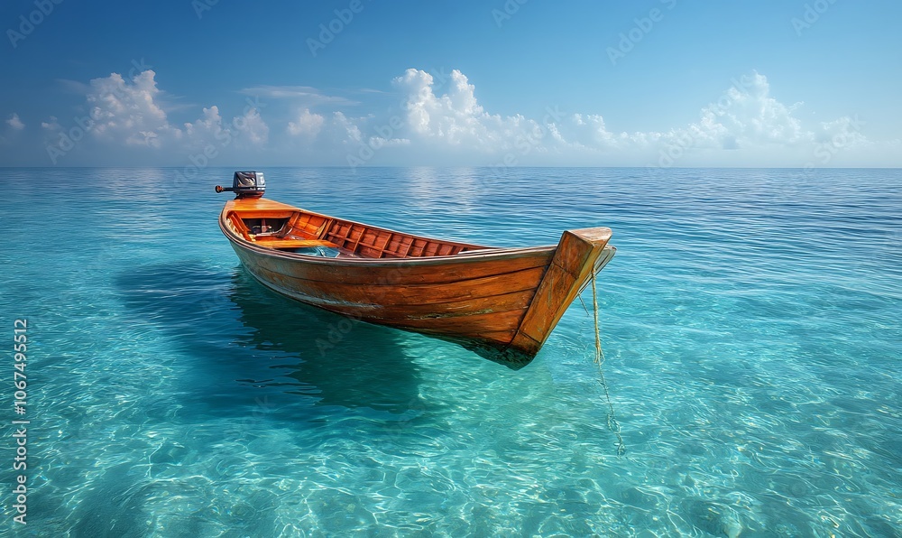 Naklejka premium fishing boat on calm sea original oil painting on canvas, realism painting part of gallery collection, summer mood inspiration