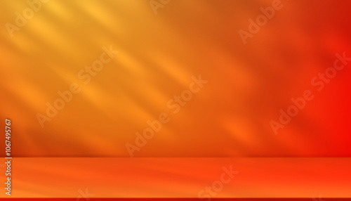 Autumn Background,Studio orange wall with shadow leaves on red podium for product display,Summer backdrop 3D Template with Light on floor,Vector Scene Display Platform for Cosmetic Product Present