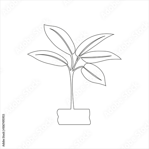 Continuous one line drawing of home plant in a pot tree art design
